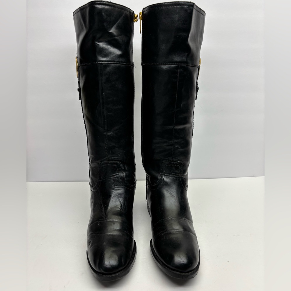 Tommy Hilfiger Black Leather Knee-High Zip Boots, SZ 7 M